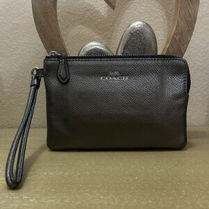 COACH Metallic Gray Wristlet